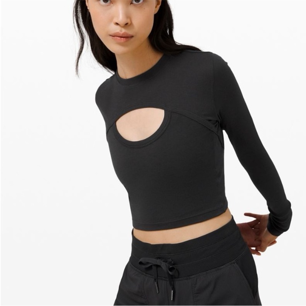 Lululemon Black LA Better Best Long Sleeve Crop Cropped Keyhole Cut Out Size 10 - Picture 4 of 16